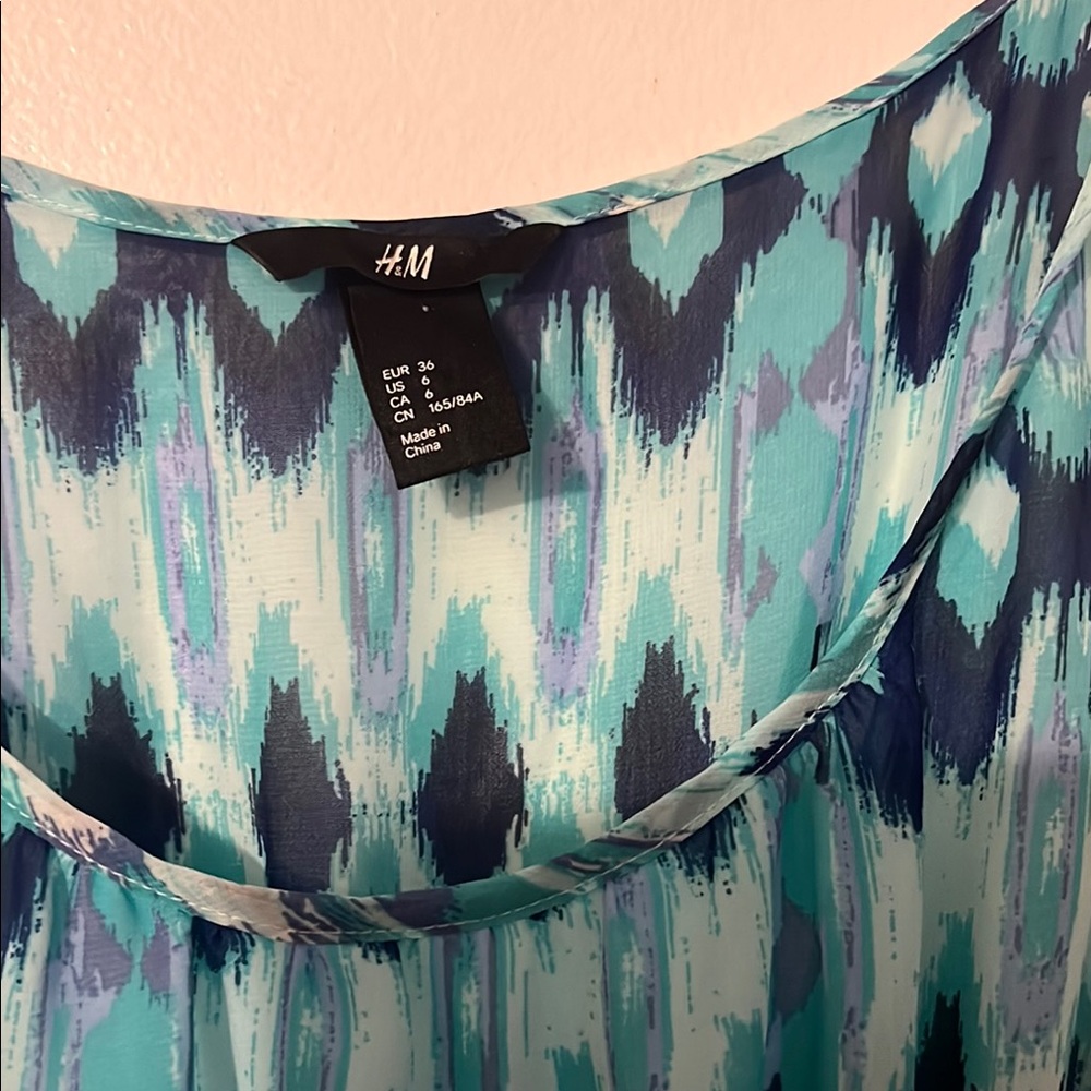 H&M Teal and Navy Patterned dress